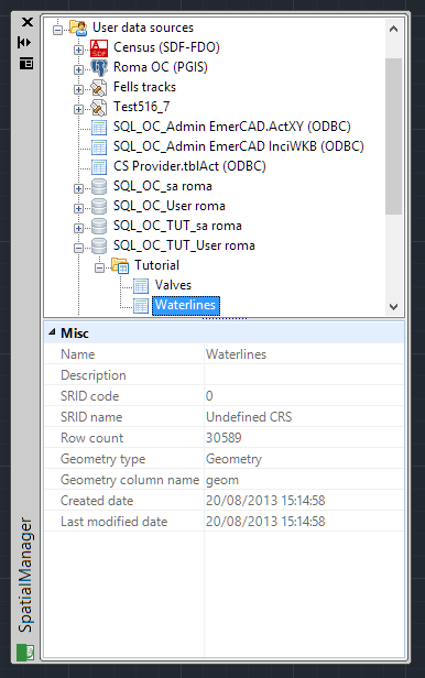 Properties of schemas and tables in the application palette