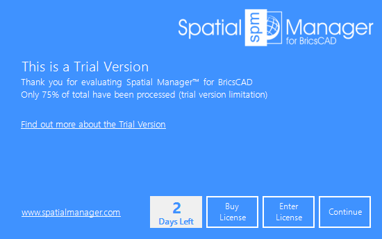 Spatial Manager™ for BricsCAD trial version window