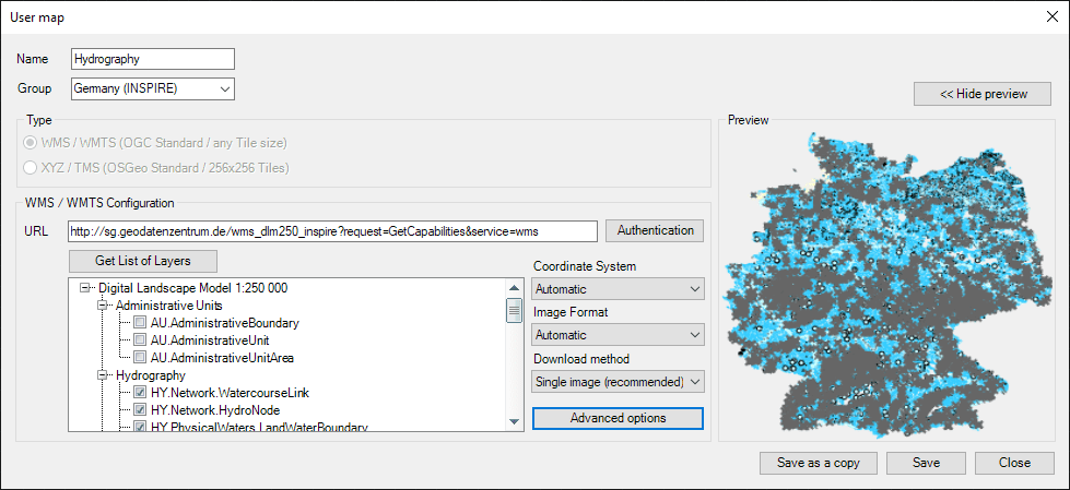Configuring "WMTS or WMS User Background Maps"