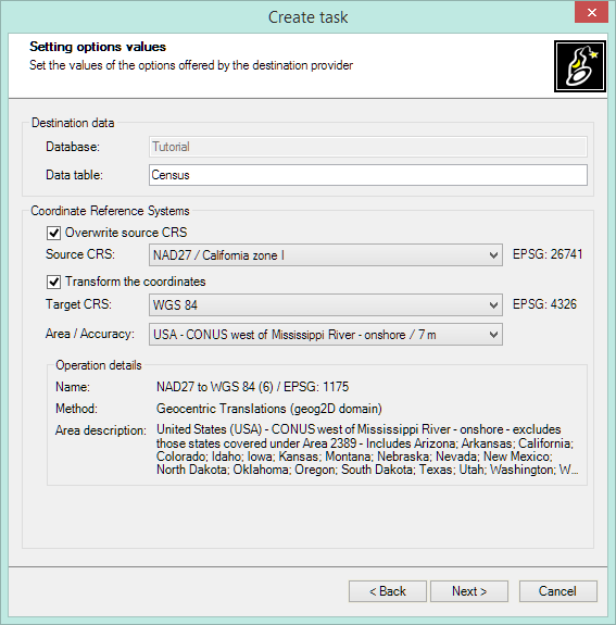 Creating a Task - Transformation of Coordinates