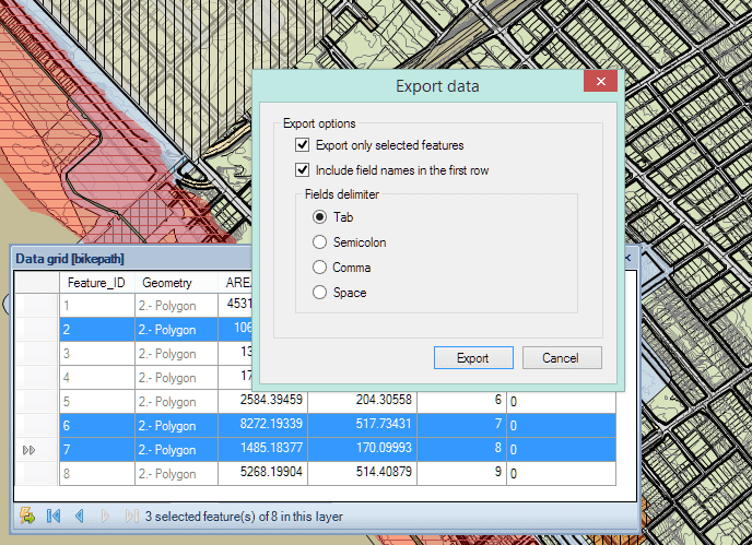 'Export Data' options