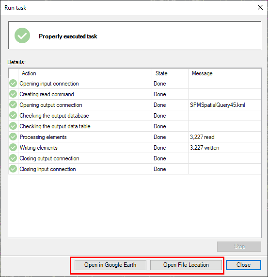 Open file in Google Earth (if installed) or open file location