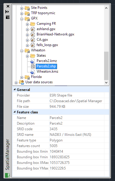 Different types of files in the application palette