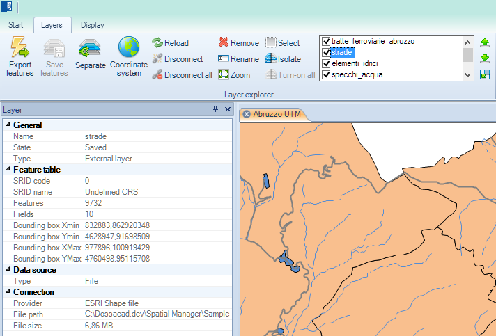 Properties of a layer in the "Properties" panel