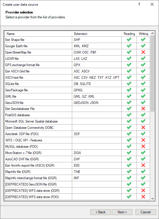 Select a Spatial Manager Data Provider
