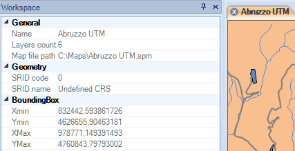 Properties of a Map in the "Properties" panel