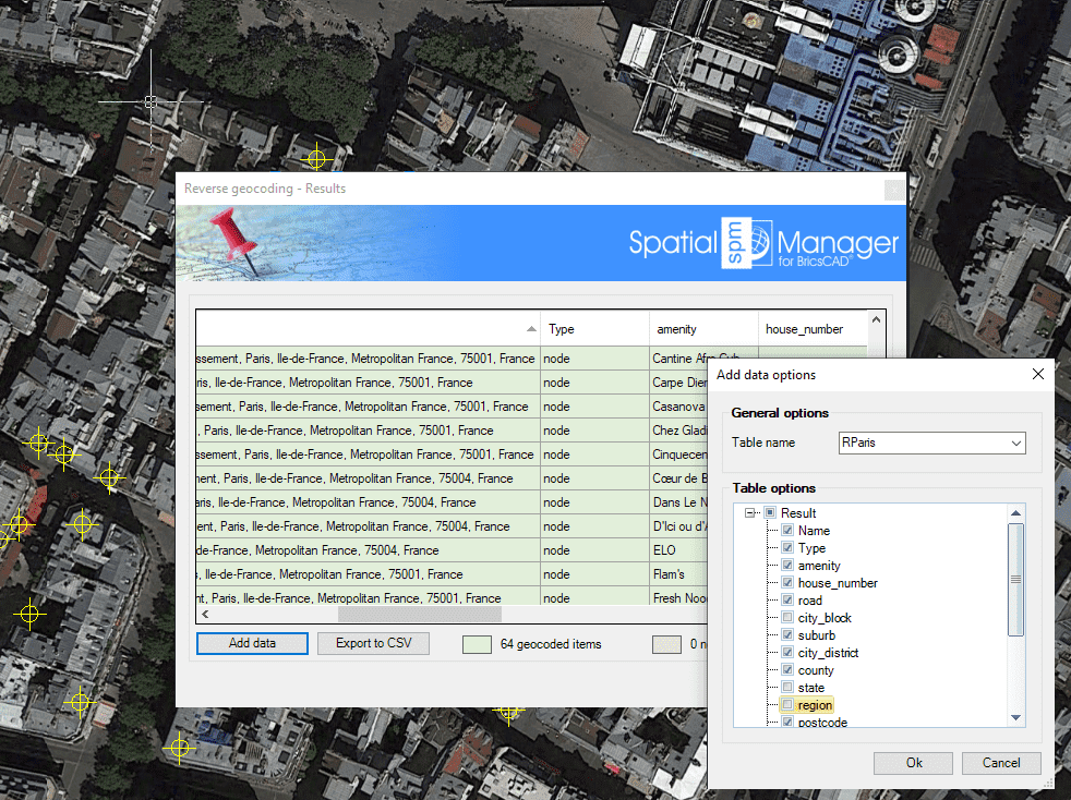 Reverse geocoding results and data parameters