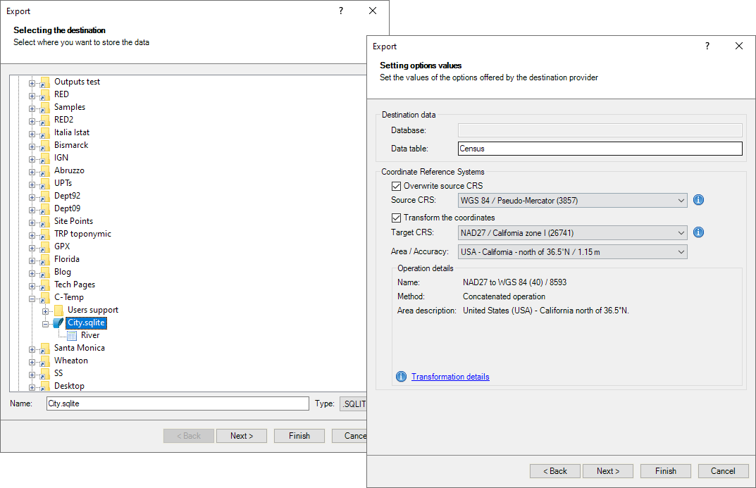 Direct Export parameters and options