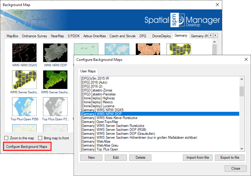 "Configure Background Maps" button in the 'Background Maps' selection window