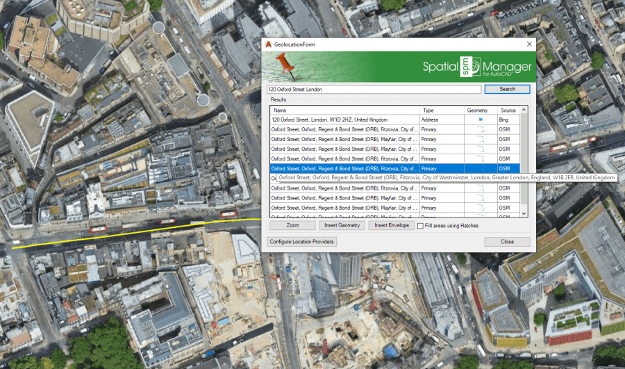 'Search Location' window